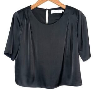 ASTR Black Satin Pleated Shoulder Pad Boxy Top Size Small